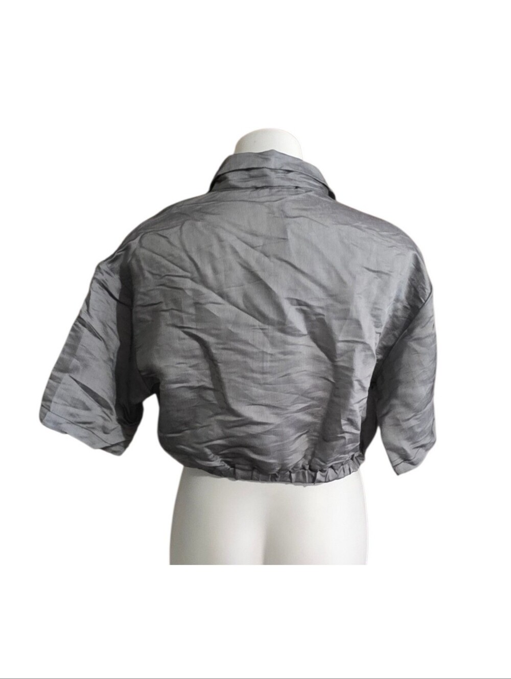 Zaful Metallic Quarter Zip Cropped Windbreaker Jacket Gray Stripe Size XL - Picture 4 of 11